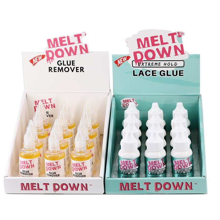 Meltdown Wholesale Display, 12 pc Lace Glue and 12 pc Remover Countertop Display